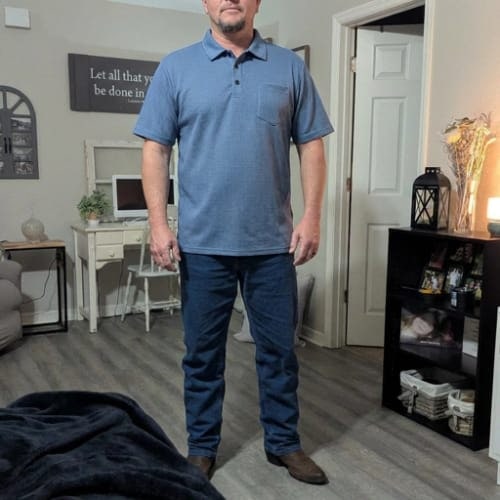 Customer photo review of Capri - Men's Ultra Comfortable Pocket Polo Shirt